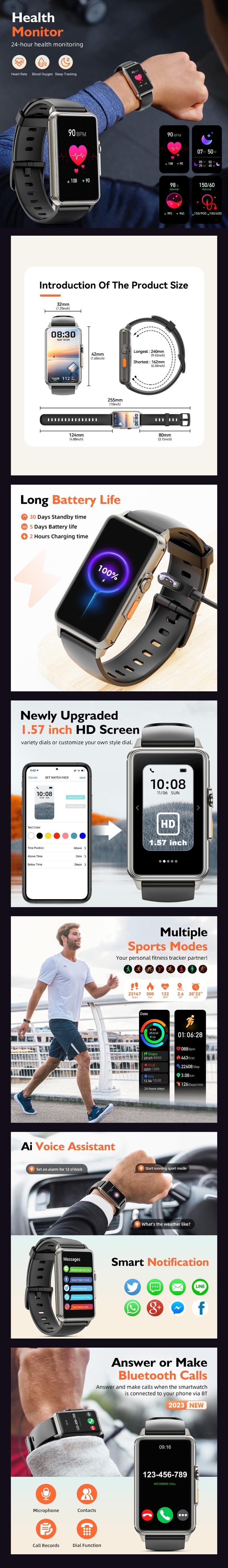 Smartwatch Compatible with Iphone Android Smartphone, Multi-function Fitness Watch, Fashion Waterproof Fitness Tracker, Outdoor Sports Watch, Wearable Devices Gadgets for Men Women