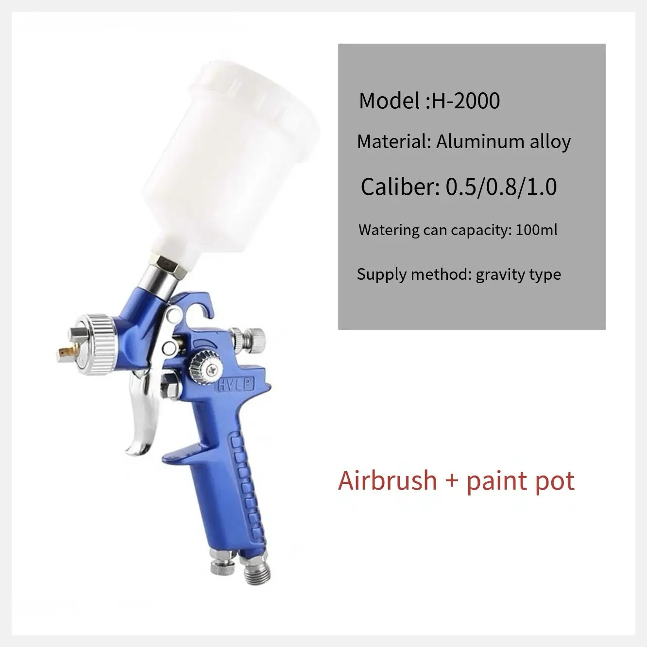 Professional H-2000 HVLP Mini Air Paint Spray Gun Kit with 0.8mm & 1.0mm Fine Nozzle, 125ml Gravity Feed Cup, Lightweight Precision Touch Up Airbrush Tool for Automotive Car Body Painting, Detail Spot Repair, Alloy Wheel Touch Up, Custom Helmet Graphics,