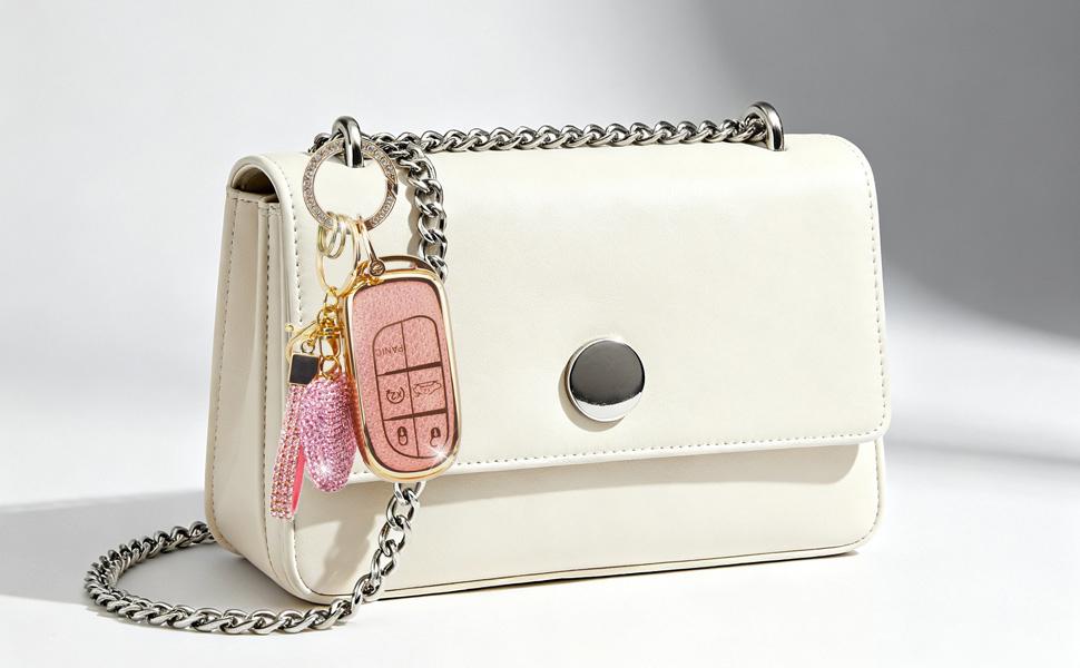 Key Fob Cover with Diamond Keychain Car Key Holder Compatible with Kia 2020-2022 Soul 2019-2021 Forte 2020-2021 Telluride K5 2021-2022 Seltos NIRO Sportage Sorento for Women (Pink-Heart)