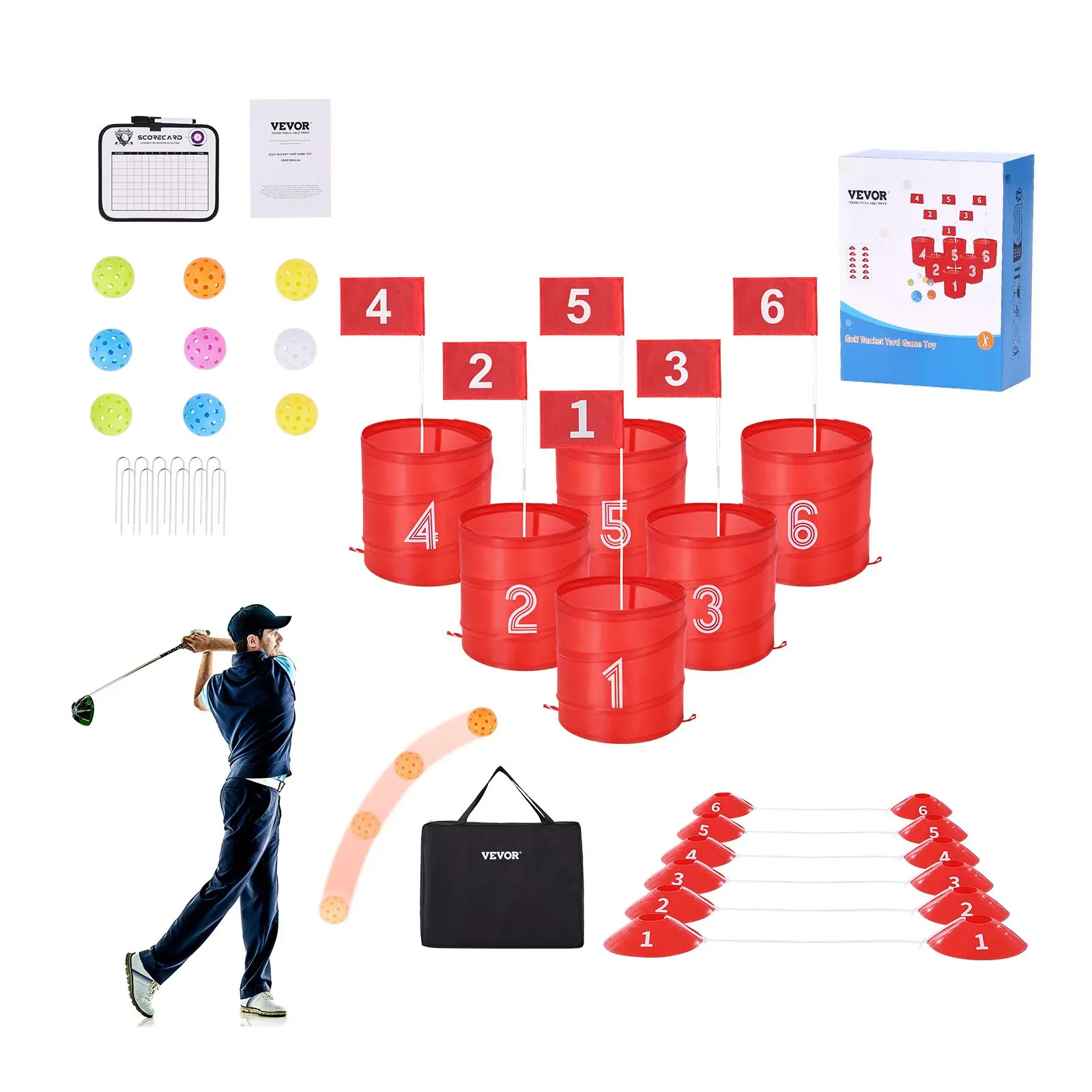 【DealsForYouDays】VEVOR Backyard Golf Game, 6 Hole Golf Course, Golf Game Practice Games, Golf Chipping Game for Family, Adults and Kids, Portable Outdoor Yard Golf Game for Lawn, Yard, Camping, Park, Beach