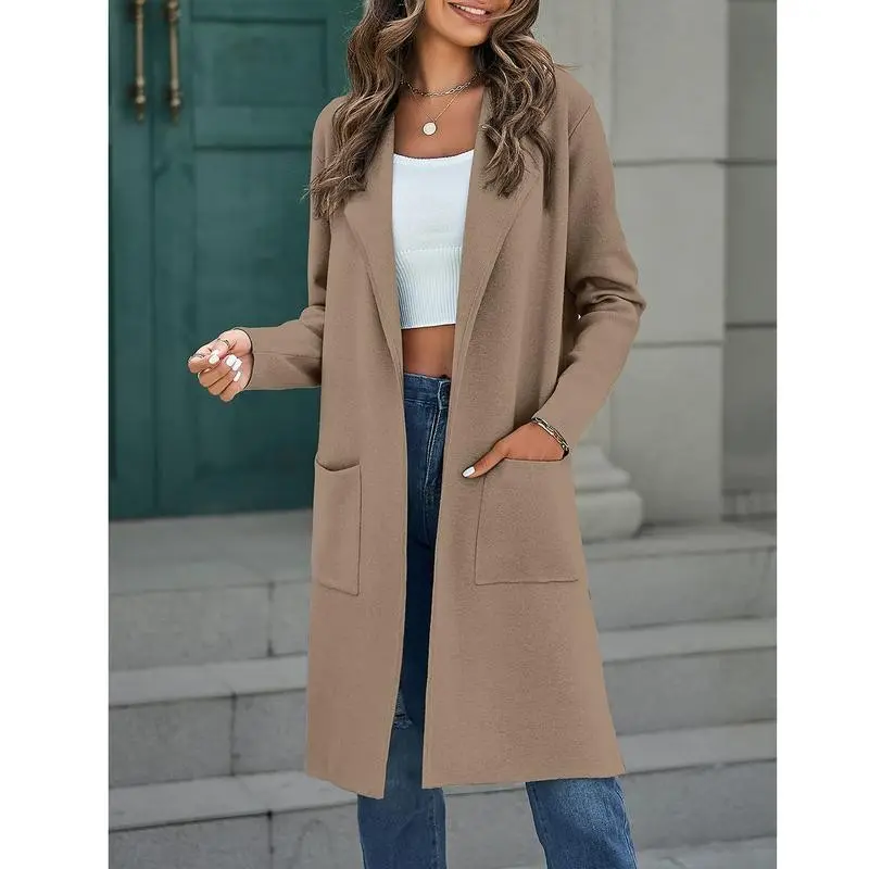 Women's Open Front Coatigan Sweater Long Sleeve Casual Knit Lapel Cardigan Coat with Pockets Valentines  Diadesanvalentin Blackhistorymonth Tiktokshopvalentinesday Musthaves