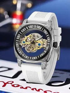 Men's Strap Transparent Automatic Mechanical Watch, High-End Business Casual Trendy Men's Wristwatch, Elegant and Stylish Design