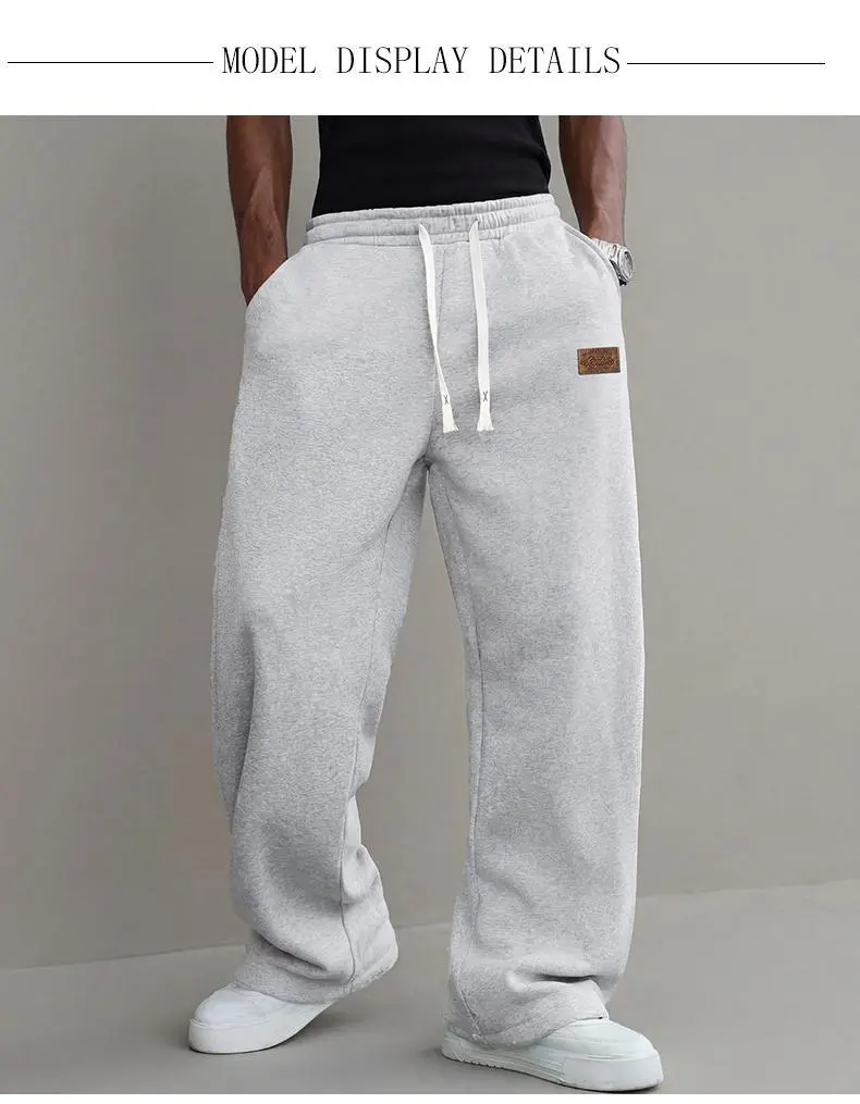 Men’s casual pants for autumn, cotton-blend stretch fabric, comfortable athletic-casual long pants with a loose straight fit; suitable for everyday wear and commuting; versatile sweatpants with drawstring; simple men’s casual pants.