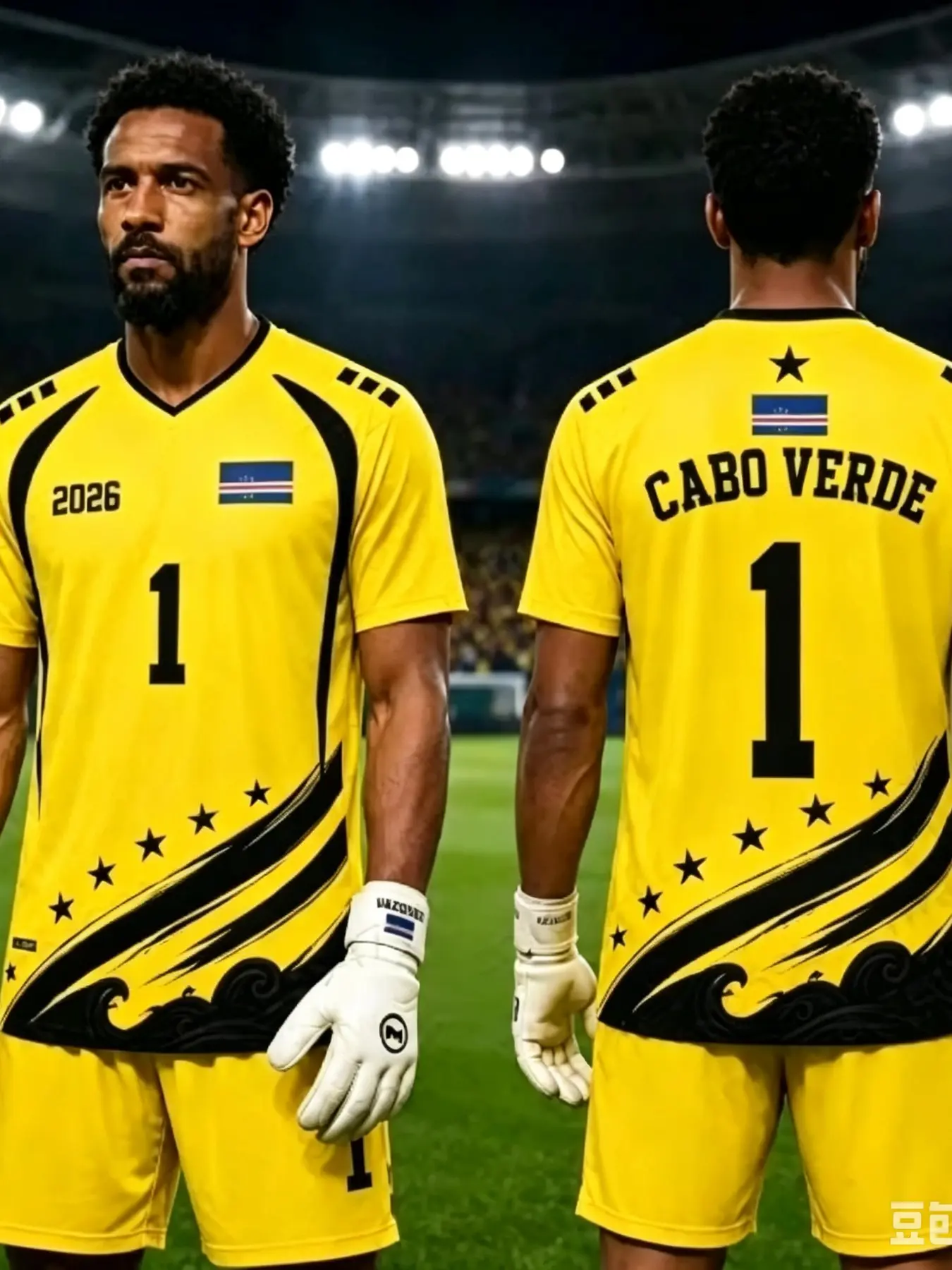 2026 Cape Verde Goalkeeper Soccer Jersey, Bright Wave Star Pattern, Quick-Dry V-Neck Short Sleeve T-Shirt, Fan Training Wear