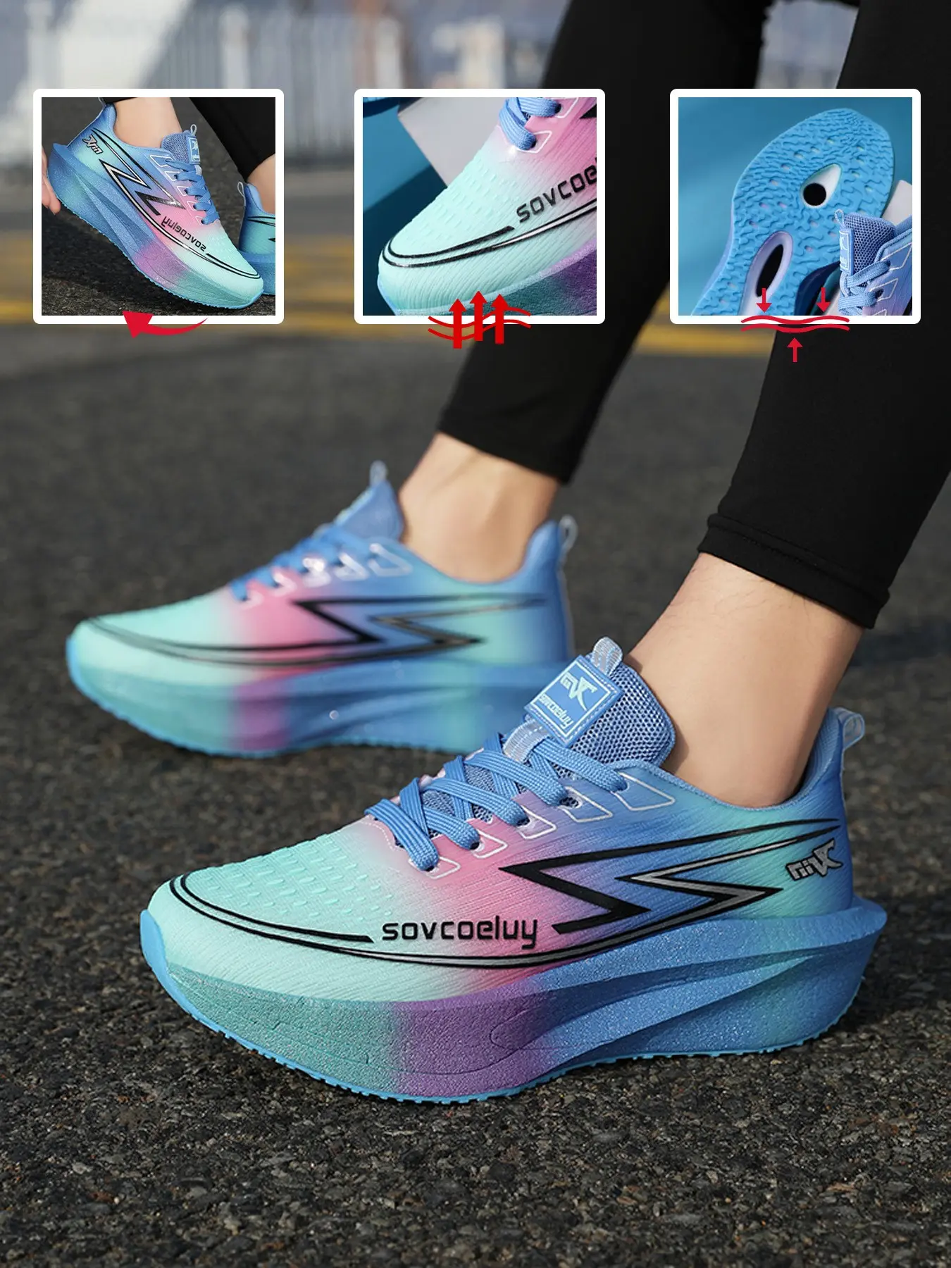 2026 Unisex Gradient Running Sneakers, Sporty Running Shoes, Hollow Mesh Upper, Resilient Cushion Midsole, Stable Anti-skid Outsole, Versatile Sports Footwear For Daily Jogging, Training & Outdoor Leisure Walks, Sporty Vibe Sizes 36-45