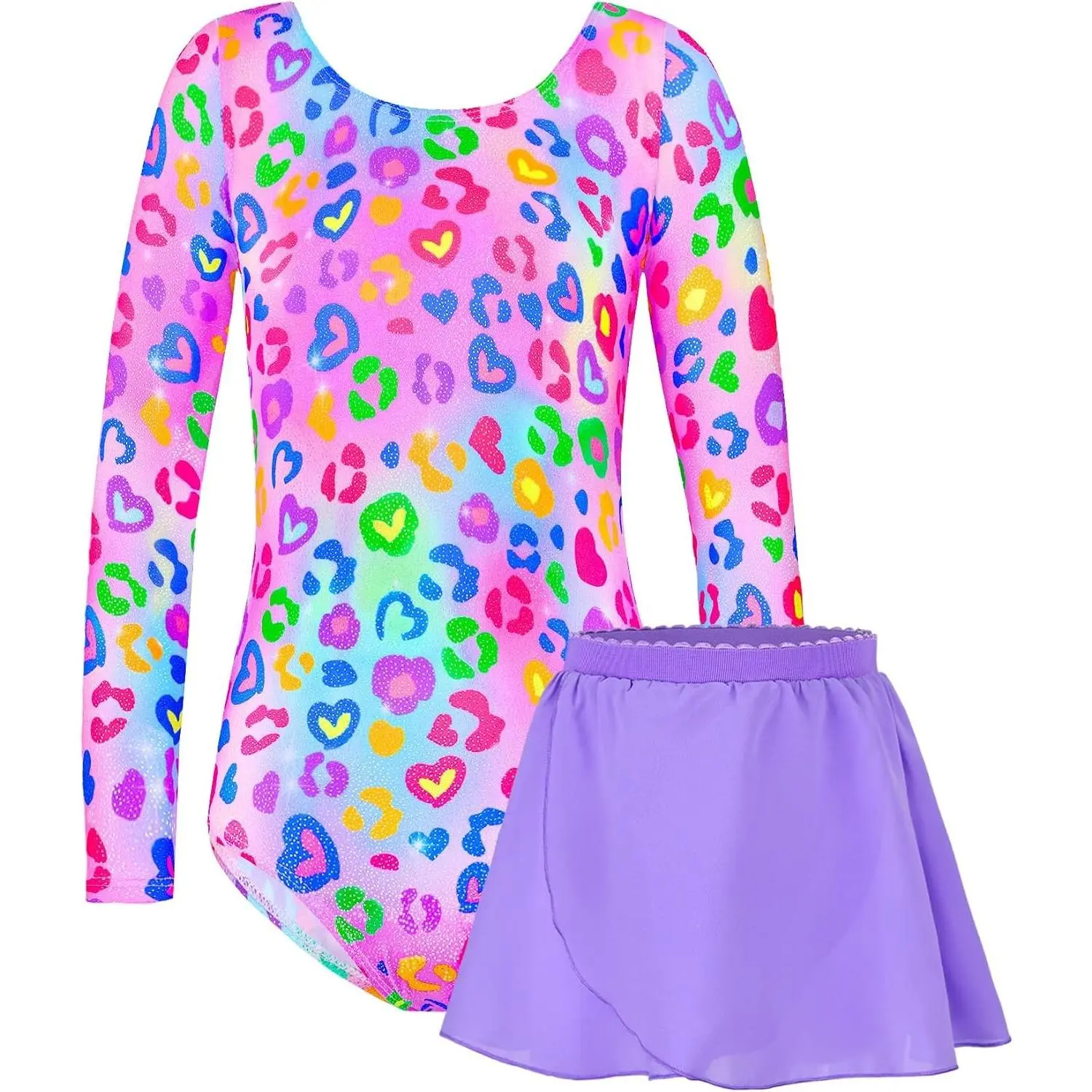 Gymnastics Leotards for Girls Long Sleeve Toddler Leotard Tumbling Outfit with Removable Skirt 2-12 Years Old