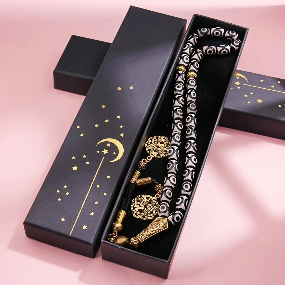 33pcs Agate Bead Bracelet Misbaha Tasbih - 8x12mm Handmade Prayer Rosary Necklace - Suitable for Worship Salah and Recitation Dhikr - Ideal Gift for Eid al-Fitr, Ramadan - Suitable for Daily Prayers - Comes with Premium Gift Box