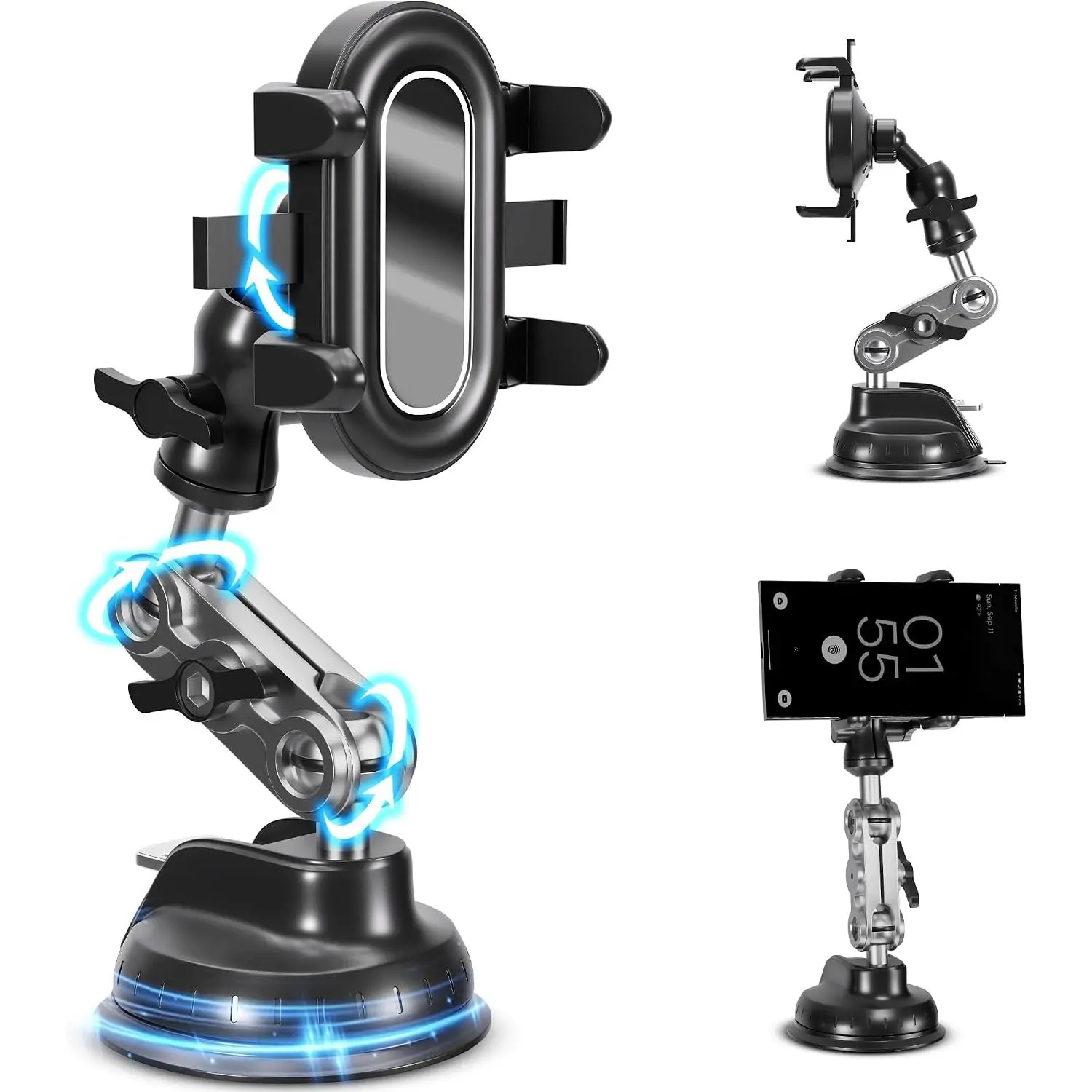 POV  Recording Mount  Suction Phone Mount for Windshield & Dashboard, 360° Adjustable Arm, Hands-Free Filming for , Driving Videos & Navigation