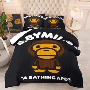BAPE Baby Milo Classic Black Comforter Set - Durable Material Comfy Bed Sets, 1 Quilt + 1/2 Pillowcases, Iconic Streetwear Bedding for Teens & Urban Fashion Lovers, Ideal for Bedrooms, Dorms & Guest Rooms
