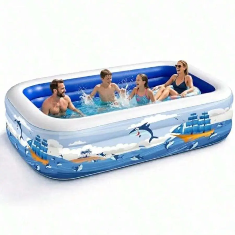 Inflatable Swimming Pool For And Adults- 102" X 63" X 22" Family Full-Sized Blow Up Pools For -Thickened Durable Above Ground Swimming Pool Backyard Lawn, Summer Party Outdoor And Indoor
