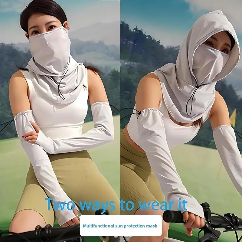 Outdoor riding sunscreen headgear full face cover removable sunscreen mask thin summer ice silk motorcycle sunscreen cap