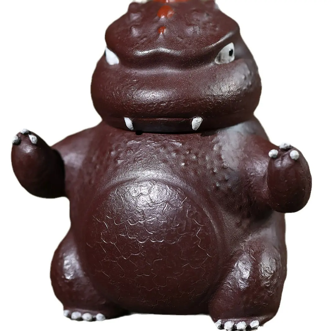 1-Piece Handmade Old Purple Clay Teapot - "Fierce Dragon Atheh" Giant Beast Form with Dragon Scales, 180cc Pottery Tea Equipment for Zen Meditation, Tea Ceremonies, Kitchen & Study Use (Zen-Inspired Power Feature)