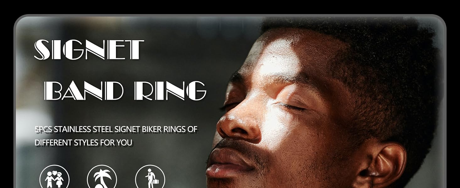 5Pcs Stainless Steel Biker Rings Set for Men Greek & Celtic Signet Vintage Retro Carving Band Rings 5Pcs Stainless Steel Biker Rings Set for Men Greek & Celtic Signet Vintage Retro Carving Band Rings