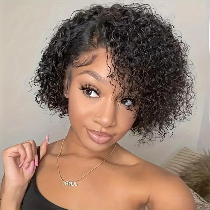Fashion Brazilian Remy 180% Jerry Curly Short Pixie Bob Cut Human Hair Wigs - Highlight Kinky Curly Wigs For Women