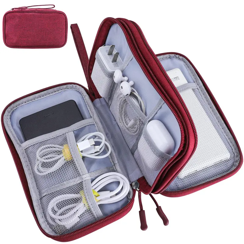 Portable Multi-layer Cable Headphones Storage Bag, Waterproof Cable Zipper Storage Case, Travel Cable and Earphones Charger Storage Bag for Camping Summer Vacation, Summer Gift