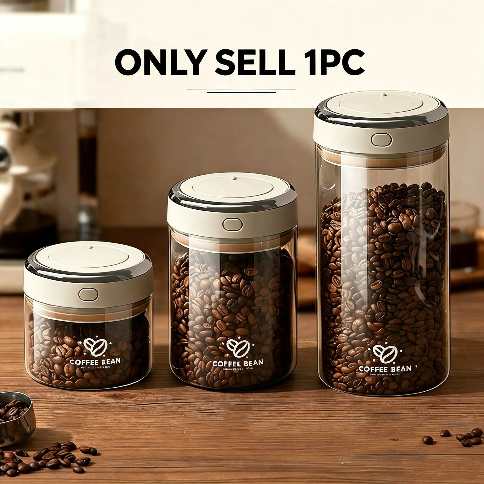 Glass Coffee Bean Storage Jar, Vacuum Sealed Tea Canister, One-Way Exhaust Ground Coffee Powder Container, Coffee Storage Canisters, Kitchen Spice Salt Storage, Airtight Food Storage, Airtight Glass Containers, Airtight Glass Jars
