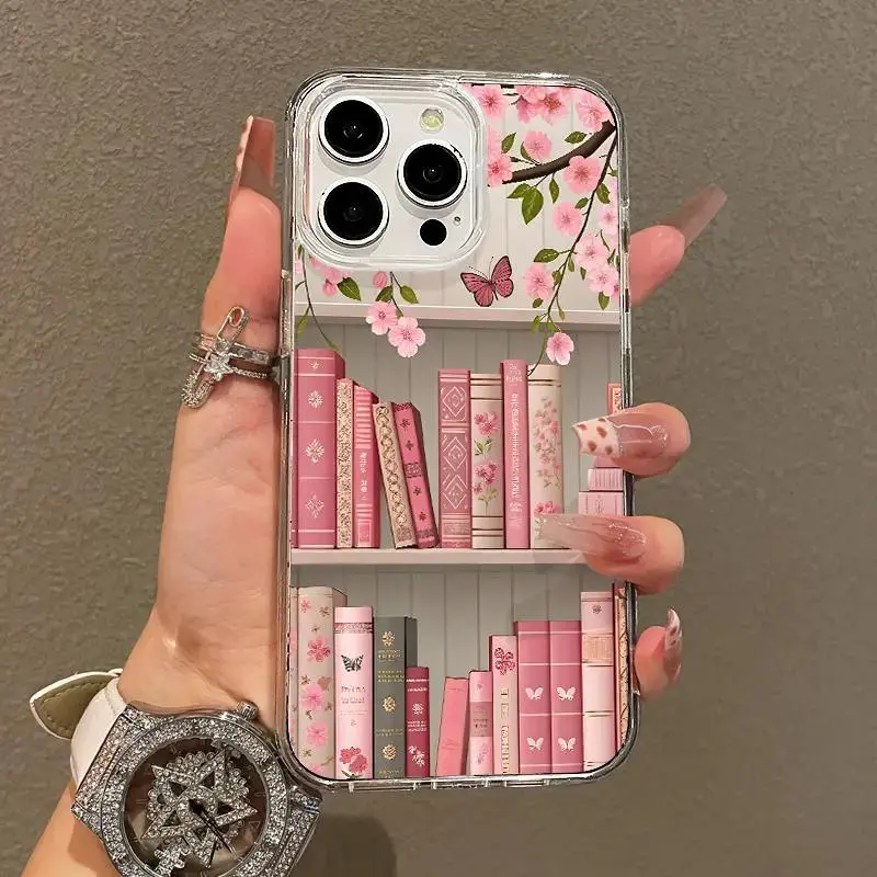 TPU Magnetic Case for iPhone Series, Multi-Model Fit for iPhone11/12/13/14/15/16/17/ProMax, Blossom Bookshelf Design, Lightweight, Drop-Proof, MagSafe Compatible, Perfect for Teen Girls, Aesthetic, Magnetic Fit
