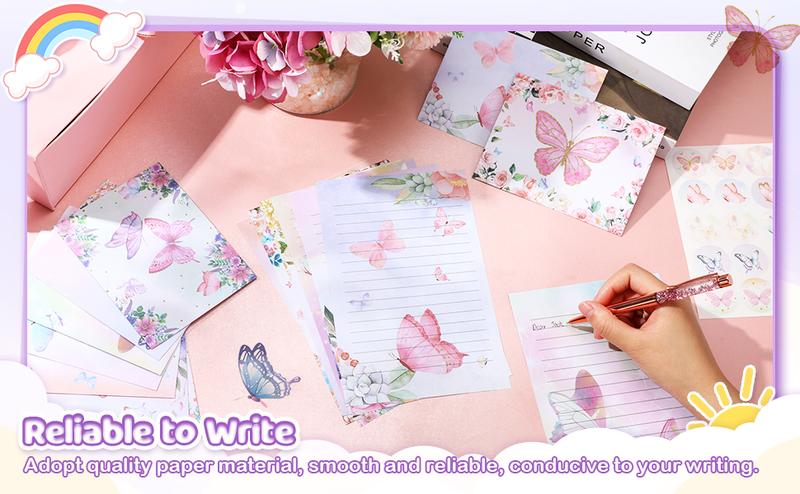 160 Packs Stationery Paper Set (50 Double Sided Stationery Writing Papers 50 Matching Envelopes) 60 Round Dot Sticker, 10 Design(Watercolor,5.5 x 8.25 Inch)