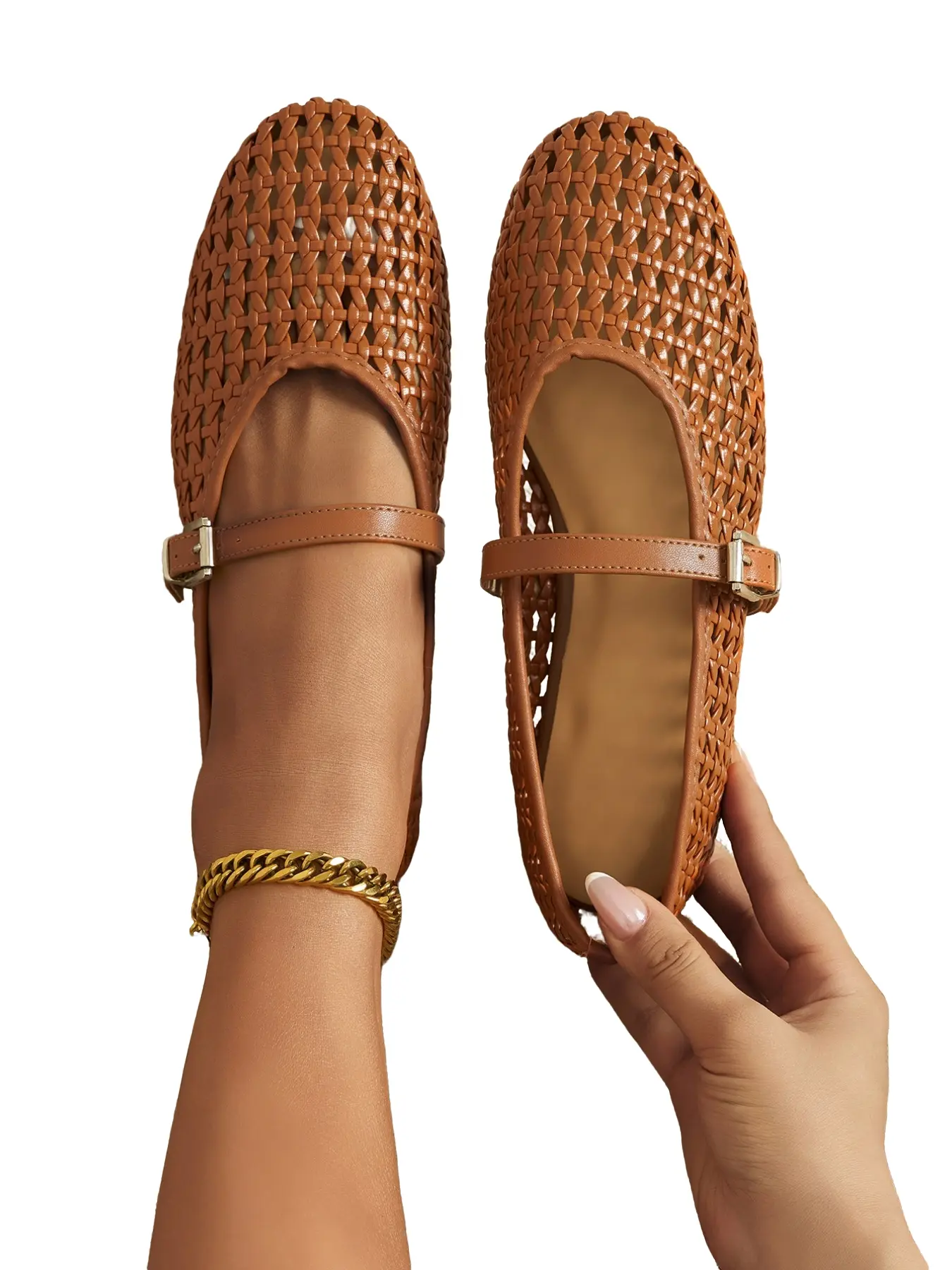 French Style Simple Breathable Hollow Out Ballet Flats, New 2026 Outdoor Versatile Comfort Cool Single Shoes, Women's Flat Heels