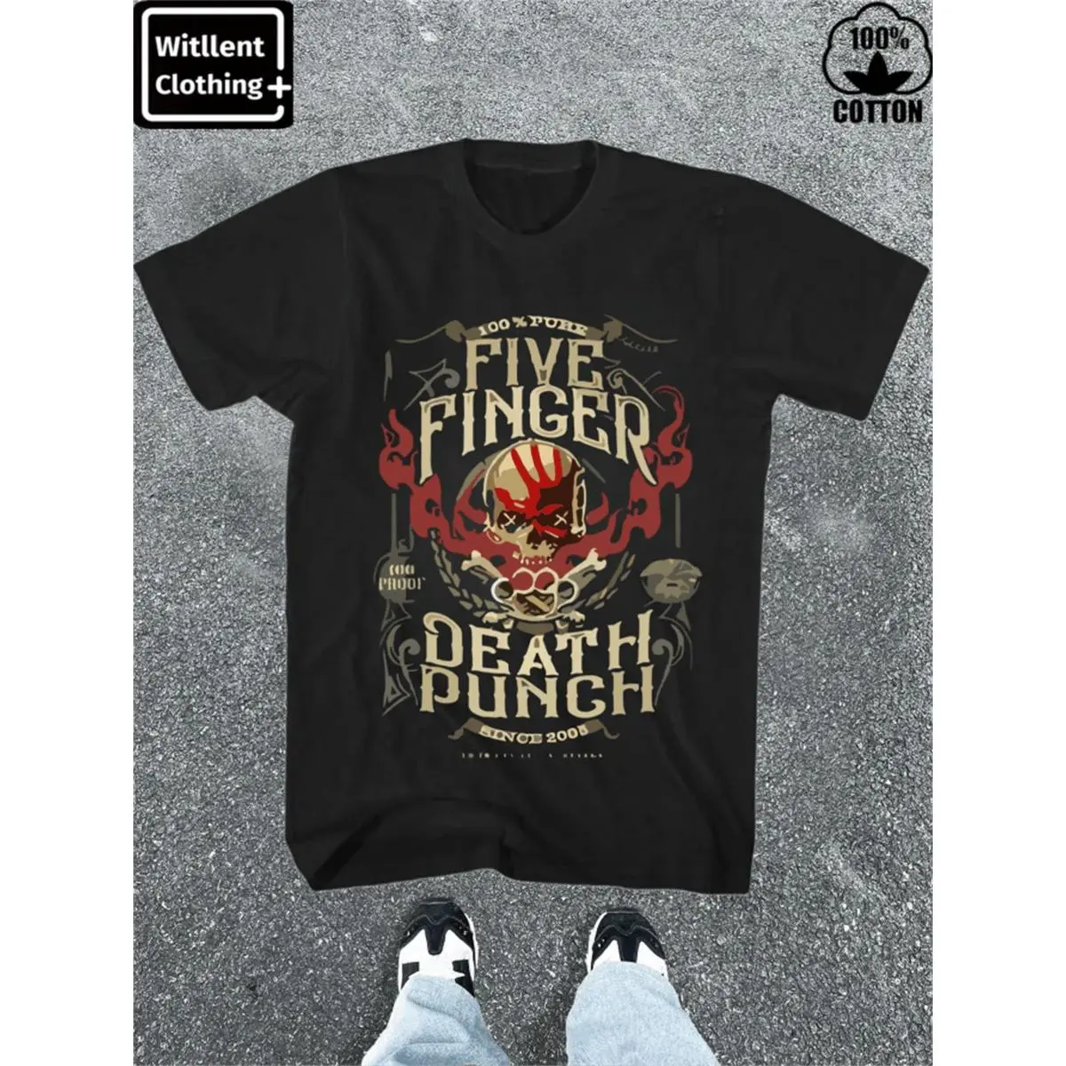 180gMen's 100% Cotton Five Finger Death Punch, Men's Christmas 220g Heavy Cotton T-Shirt(1 PC)