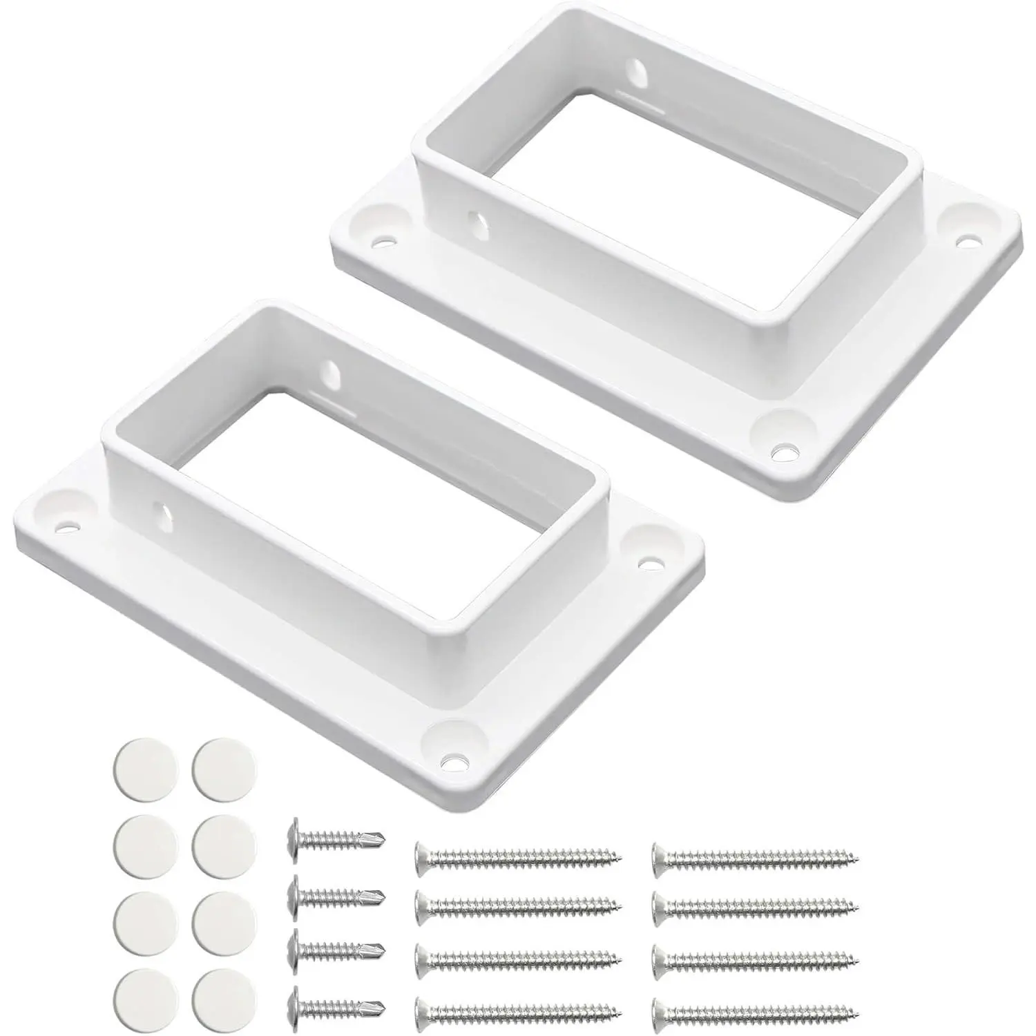 2 x 3.5 Inch White Vinyl Fence Brackets, Slotted Handrail Bracket Kit with Screws for Decking Railing, Wall or Vertical Flat Surface Mount, 2 Pack
