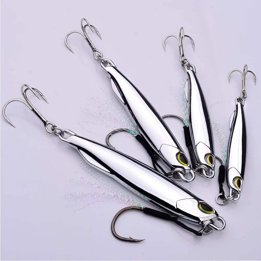 5 count Sea Fishing Lure Jigging Spoons, Metal Sea Fishing Spinner Lure Tackle Set, Jigging Lures Metal Jigs Jigs Spoon Jig Lures for Bass Tuna Pike Salmon Trout