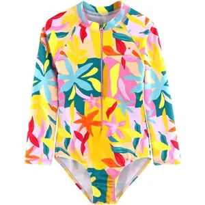 Girls Swimsuits One Pieces Long Sleeve Swimwear UPF50+ Toddler Kids Zipper Sun Protection Bathing Suits Sizes 2-12(Gift)