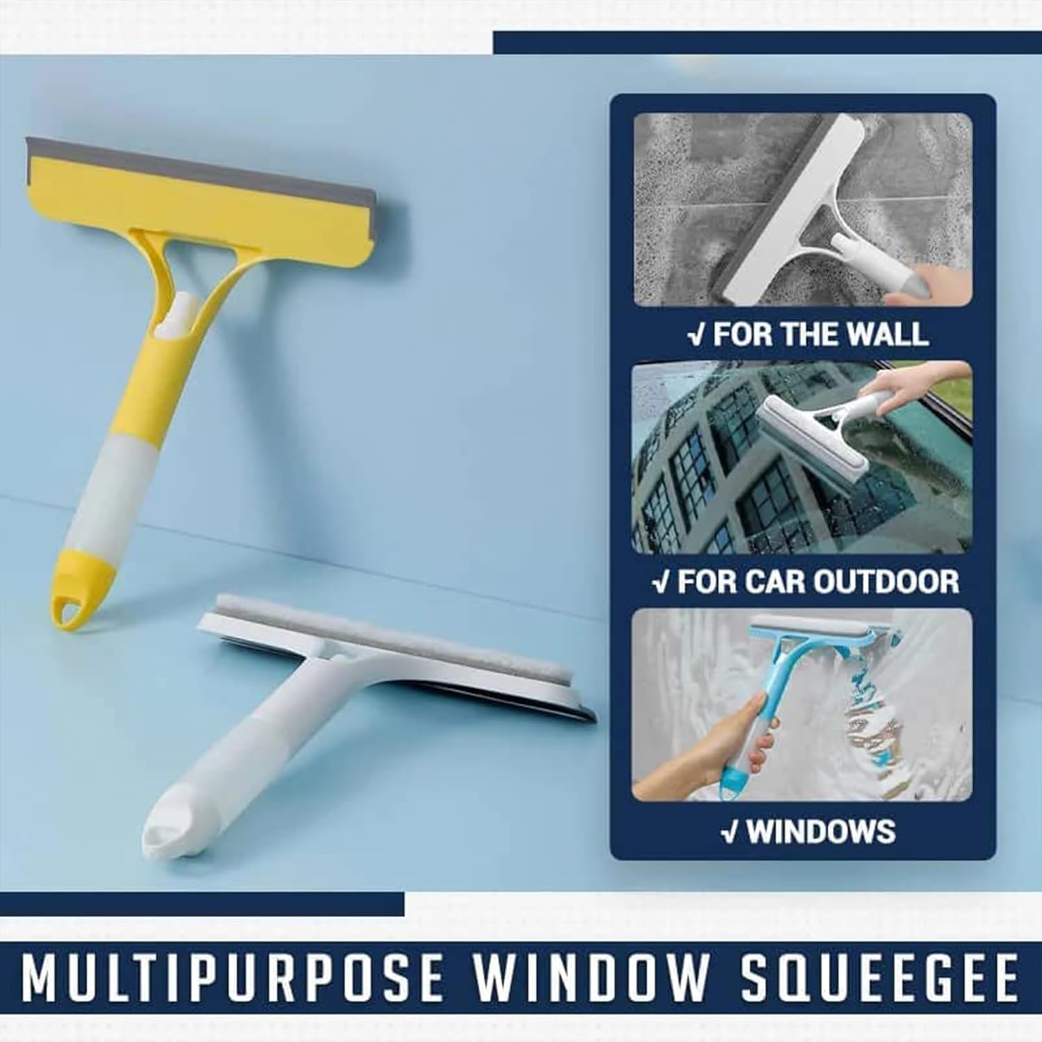 3 in 1 Window Cleaning Scraper, 2025 New Squeegee for Shower Glass, 3 in 1 Spray Function for Glass Doors for Windows Glass, Mirrors Scraper, Brush. All-Purpose Window Cleaner Tool Hands-Free Flat Floor Mop Bucket Set Suction Cup Sponge Holder for Kitchen