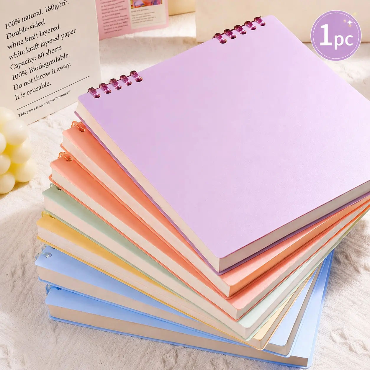 1pc High-Quality Notebook, 60 Sheets/120 Pages Vintage Square Grid Flip Notebook, Detachable Grid Paper Memo Pad School Supplies, Aesthetic Notebook