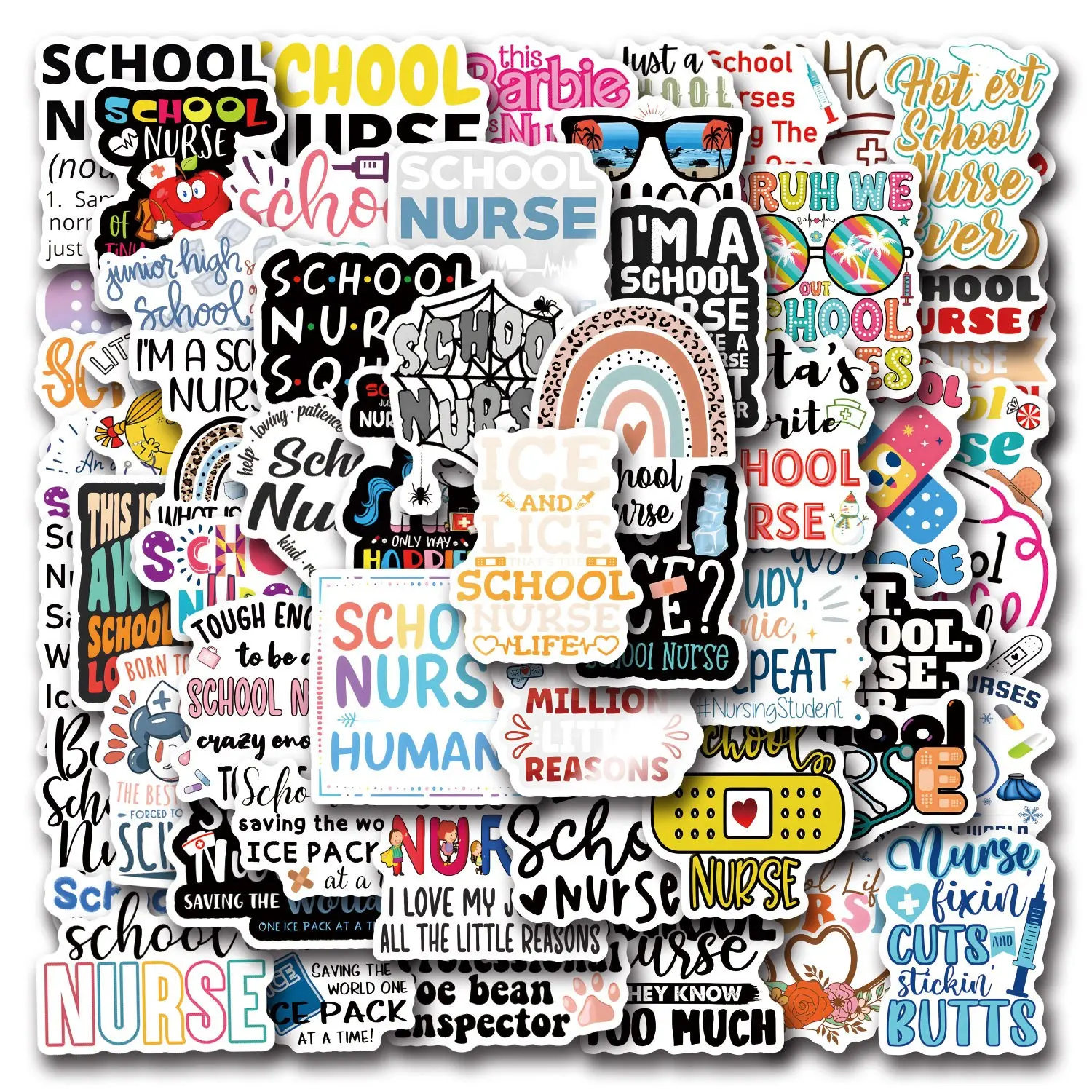 55 New School Nurse Graffiti Stickers, Waterproof Car Luggage Cup Phone Case Stickers, Fun Decorative Decals for Daily Use