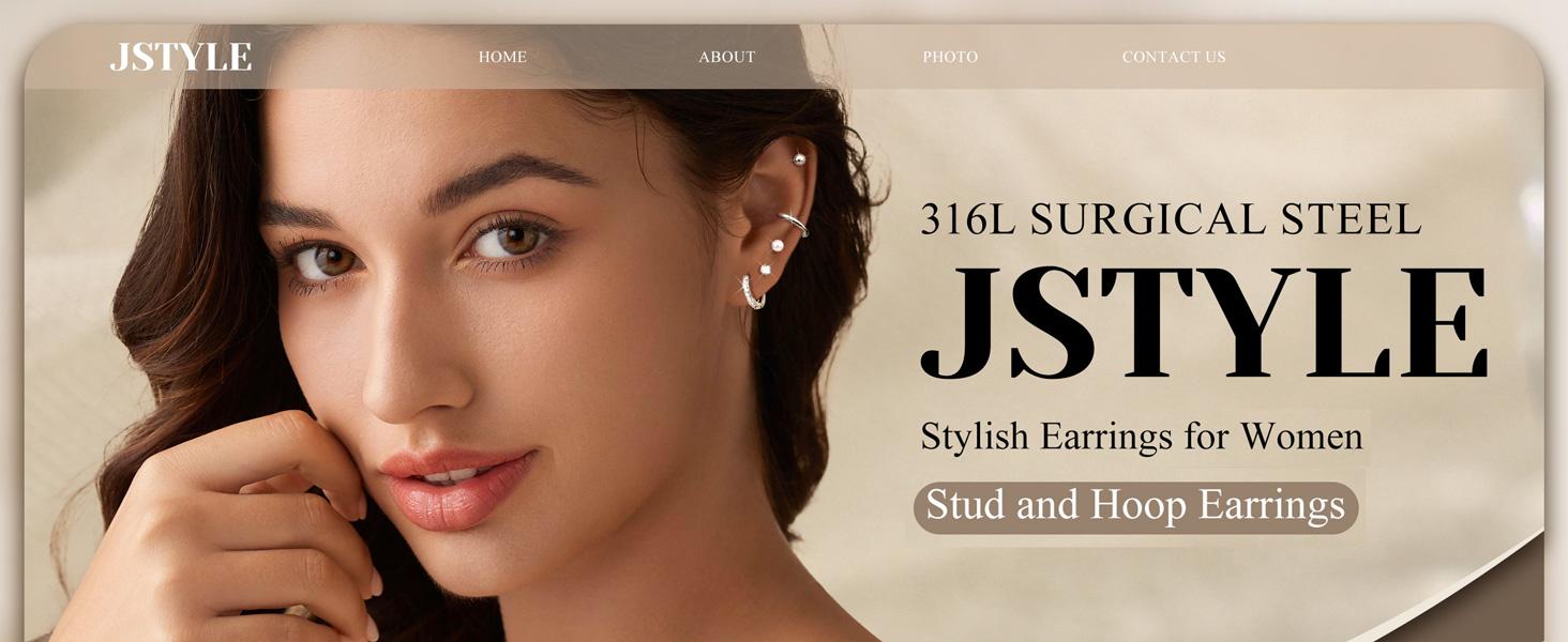 Jstyle Hypoallergenic Stud Hoop Earrings for Women Flat Back Cartilage Earrings Small Silver Hoops Surgical Stainless Steel Earring Trendy Earring Stacks Set Multiple Piercing Jewelry Gifts for Women