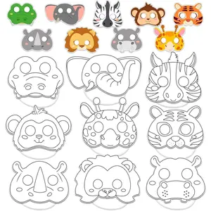 36Sets Animal Coloring Mask Jungle Animal Crafts for Kids Color Your Own Paper Mask Easy DIY Wild Lion Masquerade Birthday Party Dress-Up Decoration Favor School Classroom Activity Game Supplies