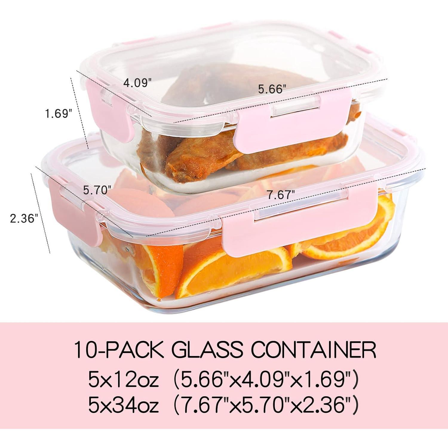 PLL 10 Pack Glass  Storage Containers with Lids Leakproof, Airtight Glass Meal Prep Containers For Lunch, On The Go, Leftover, Dishwasher Safe Set Plastic