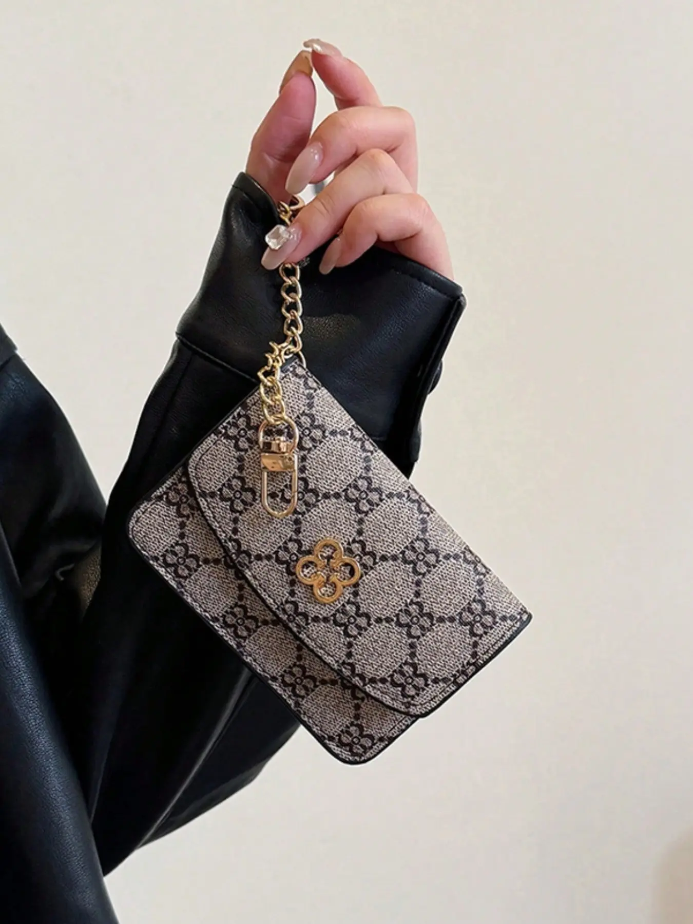 Women's Floral Print Buckle Two-Fold Classic Credit Card Holder, Detachable Bracelet, Lightweight Ultra-Thin Handbag, Document Case, Exquisite Cardholder, Cards Holder
