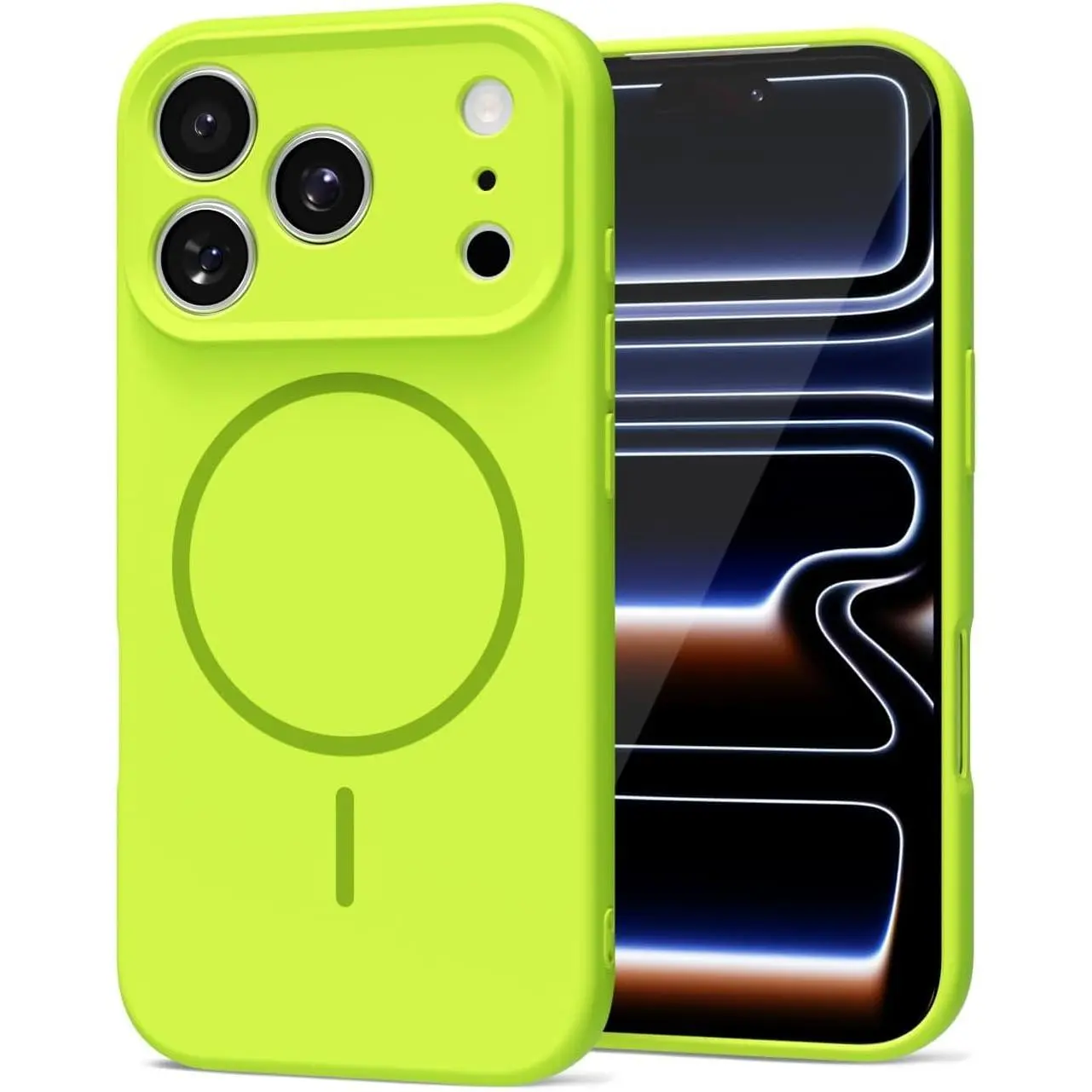 LoeoeL Magnetic Silicone MagSafe-Compatible Phone Case for iPhone 17 Pro Max - Cute Slim Thin Women's Soft Gel Cover with Camera Protection, Lime Neon Green Mobile Phone Accessory, Magsafe Compatible With Magsafe