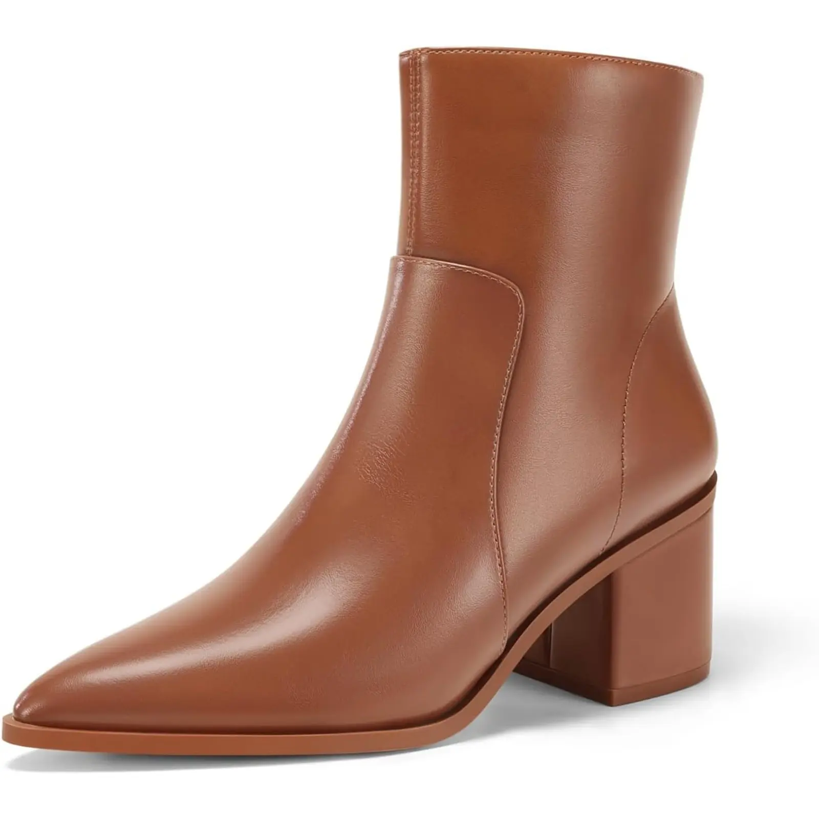 Coutgo Womens Ankle Boots Chunky Low Heel Closed Pointed Toe Zip Booties | 2.4-inch Block Heel,Side Zipper,Dressy Casual,Work Office,Fall Winter,Dress Shoes sohochic