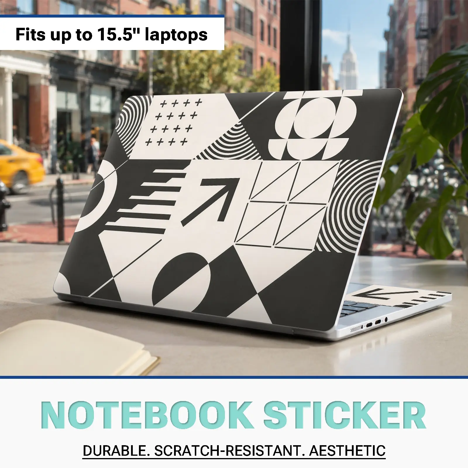 Viral Neutral Geometric Laptop Skin Stickers! 3Pcs Removable No Residue PVC Decals for 15.5" Laptops, Abstract Bauhaus Anti-Scratch Notebook Cover Kit