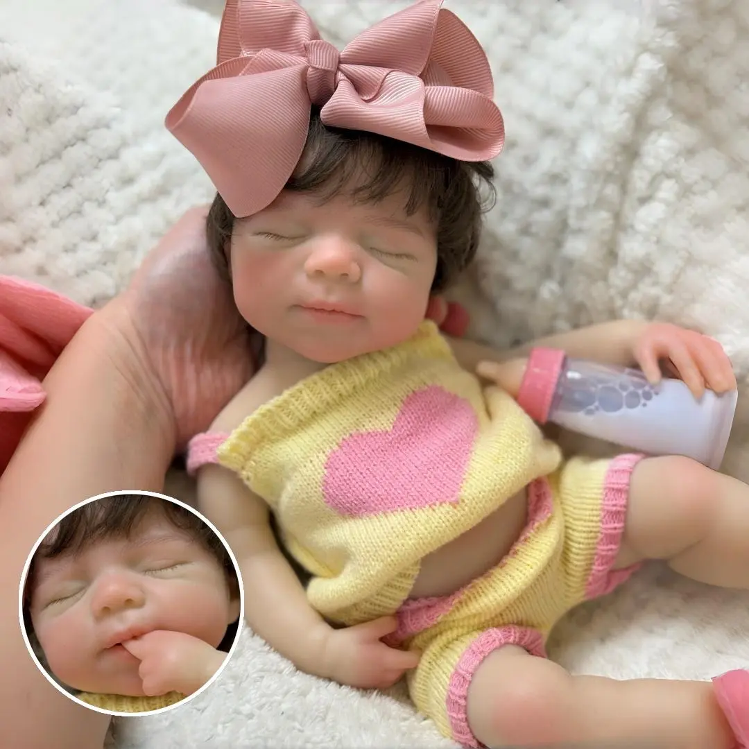 Otarddolls Realistic Reborn Doll 13 Inches Solid Silicone Girl Doll Pascale With Hand Rooted Hair Open Mouth Design Flexible Handmade Silicone Reborn Doll With Birth Certificate And Accessories