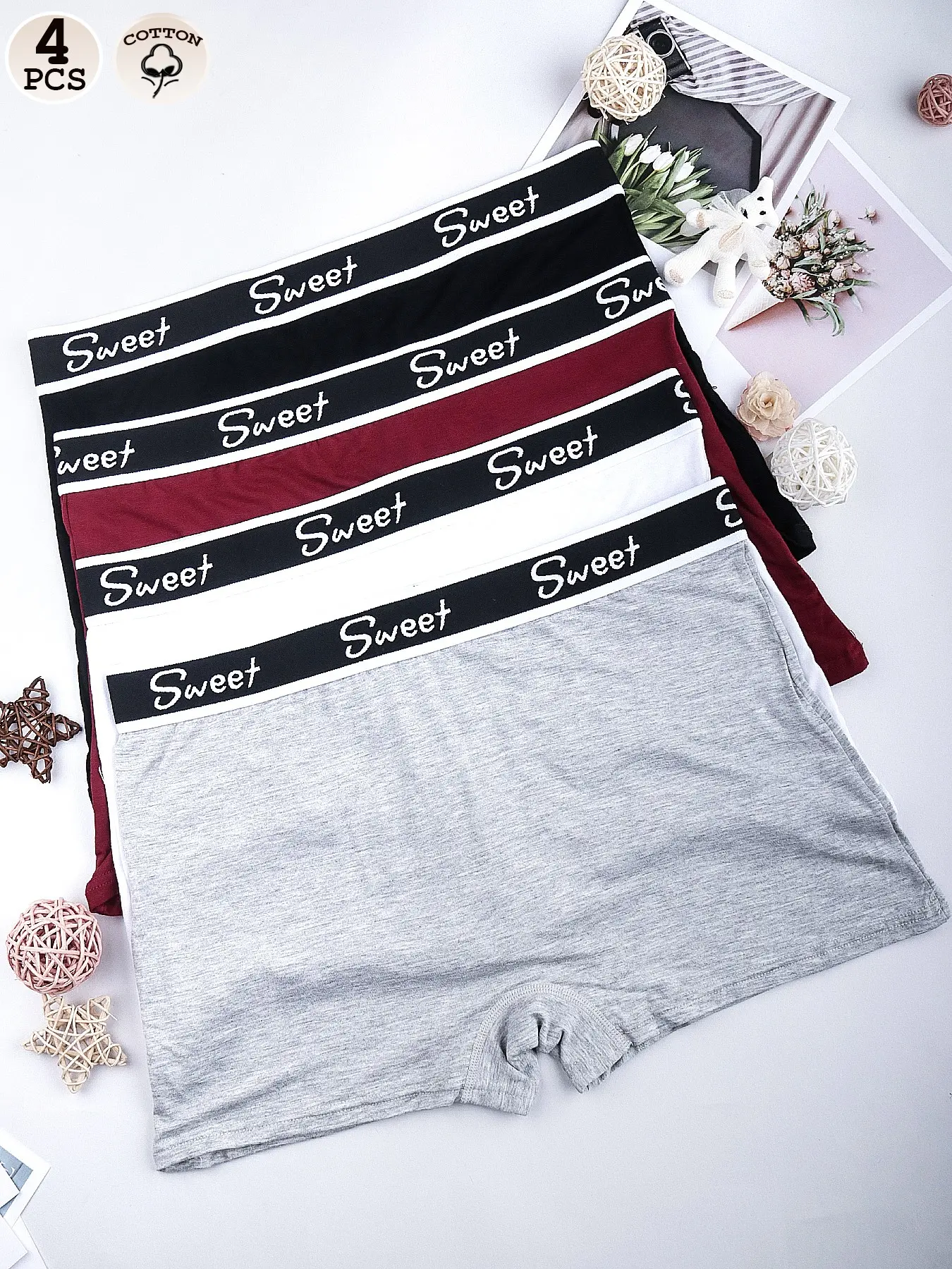 4-Pack Plus Size Women's Intimates Panties Loose Fit Shorts Underwear, Soft Breathable Fabric, Casual Style, Natural Waist Panty, Ideal for Daily and Summer Wear