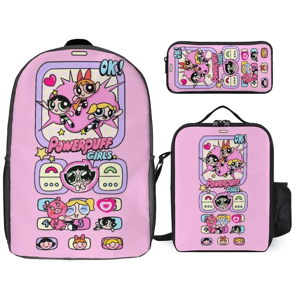 The Powerpuff Gi-rls Backpack 3 Piece Set Travel Daypack Combination, Back to School Gifts