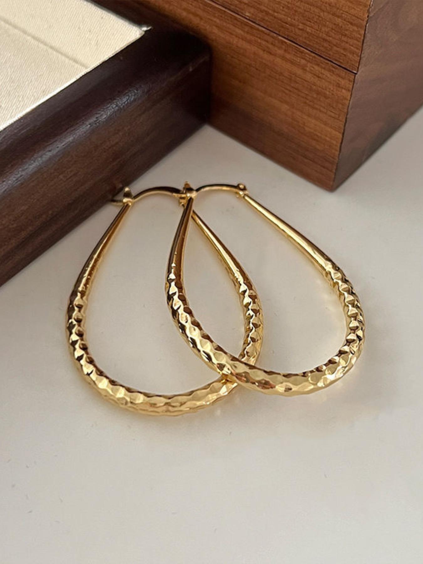 Women's Elegant Texture Metal Design Hoop Earrings, Exquisite Trendy Hoop Earrings, Gorgeous Jewelry As Birthday Gift for Girlfriend