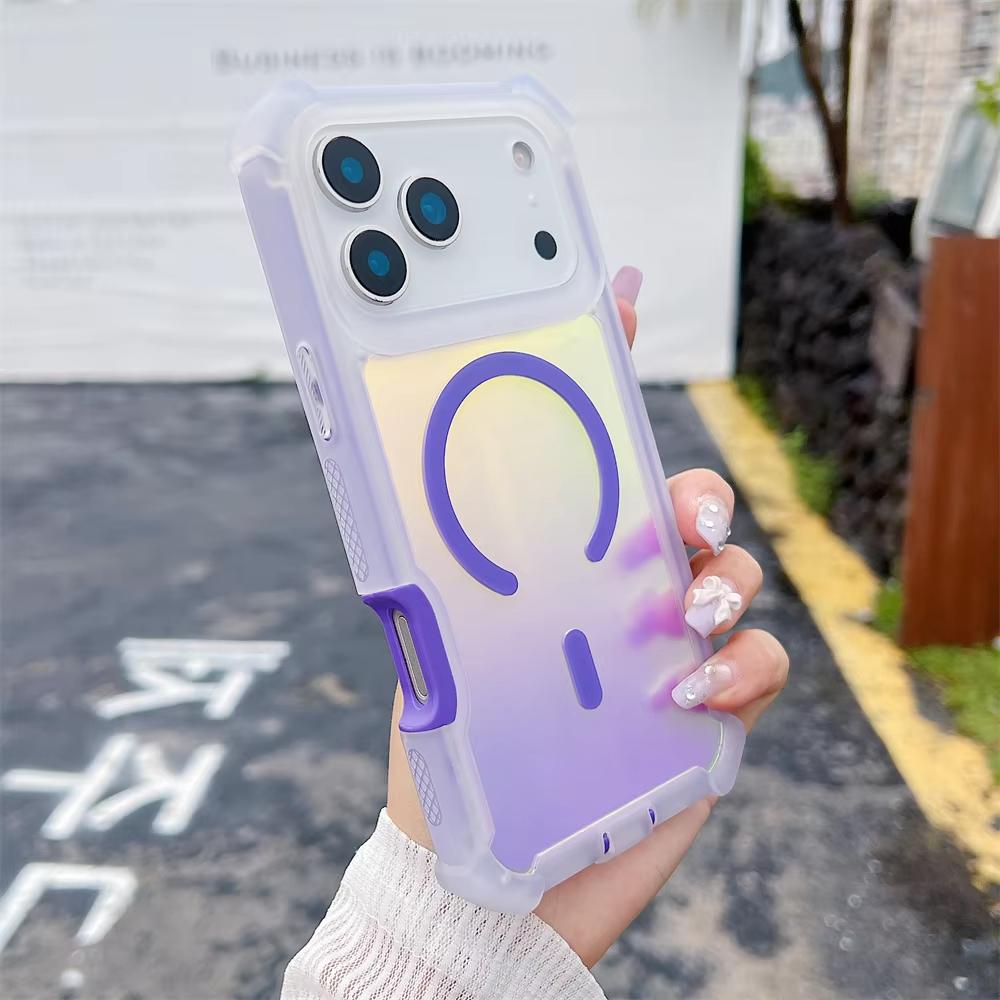 Fin Color Changing Laser Dazzling Magnetic Phone Case for iPhone 17 Air 16 15 14 13 Pro Max for MagSafe Wireless Charge Shockproof Cover Link No.45