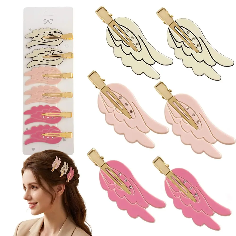 Set of 6 Angel Wing Hair Clips with Rhinestone, No Bend Creaseless Acetate Cartoon Clips for Women Girls Styling Bangs Makeup Hair Accessories, Golden Barrettes Hairpin(Mix Color)