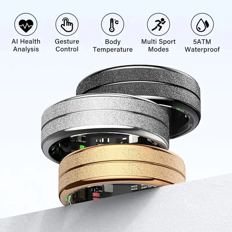 AI Health Smart Ring for Men and Women - 5ATM Waterproof, Heart Rate & Body Temperature Monitoring, Multi Sport Modes, Gesture Control Fitness Tracker