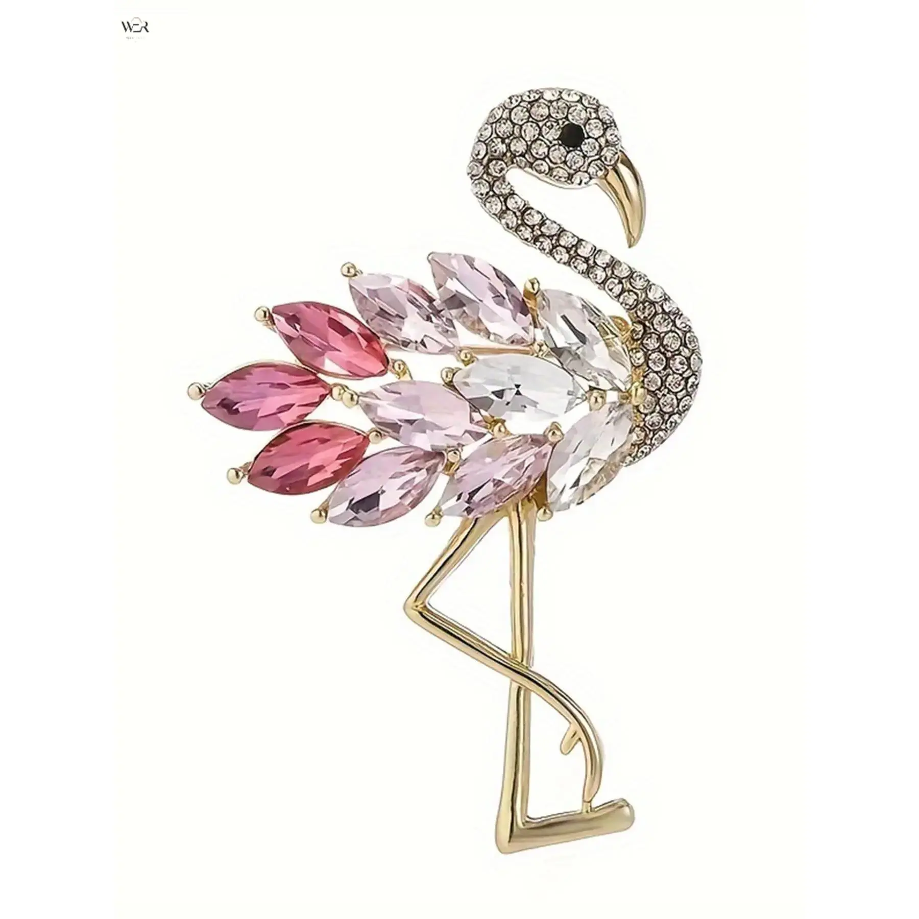 Sparkling Flamingo Brooch for Women, Elegant Gold-Tone Bird Lapel Pin with Gradient Pink Marquise Crystals, Tropical Party Jewelry Gift, Sparkle, Party Wear