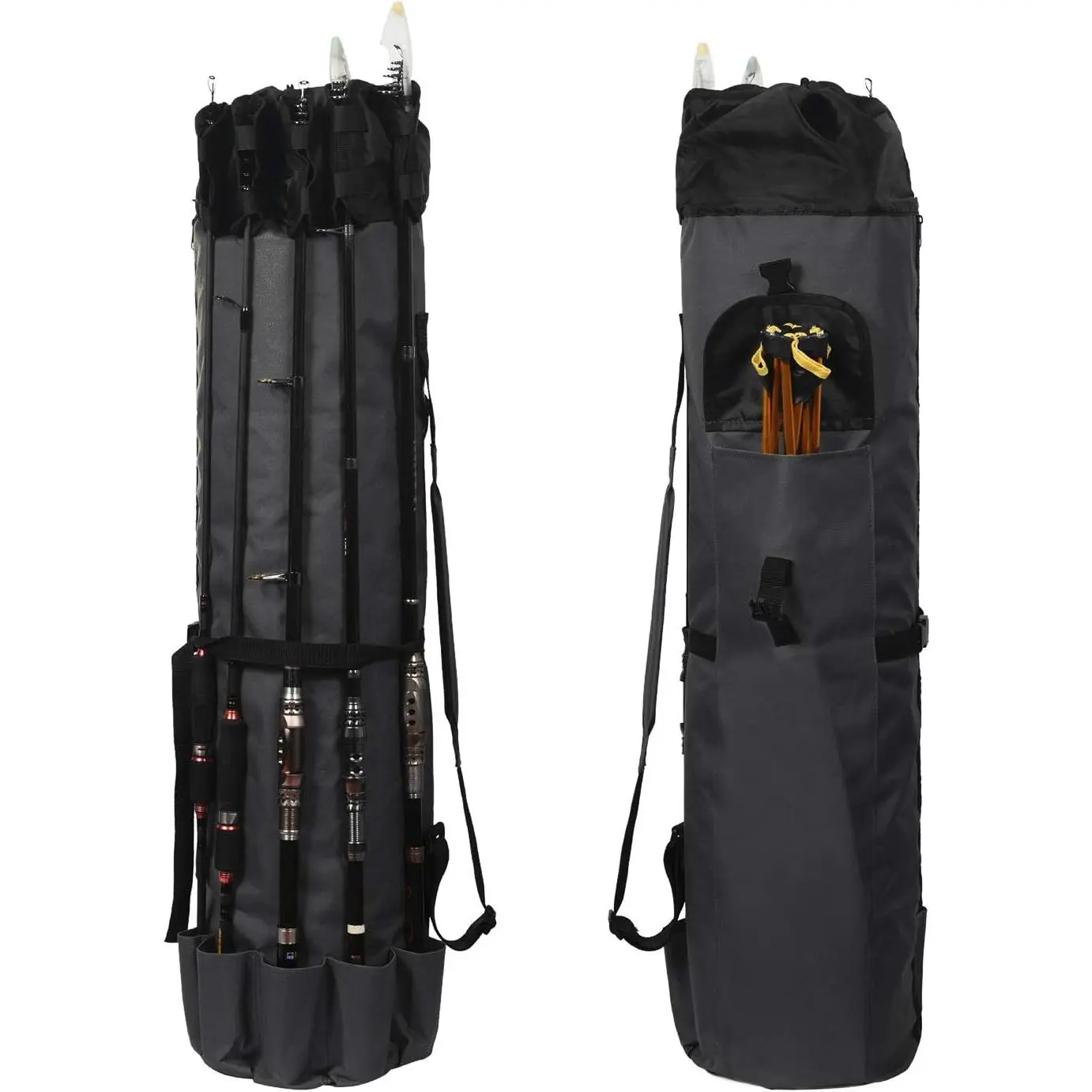 Portable Fishing Rod Case - Durable Folding Oxd Fabric Tackle Carry Bag - Multifunction, Large Capacity, Waterproof - Holds 5 Poles