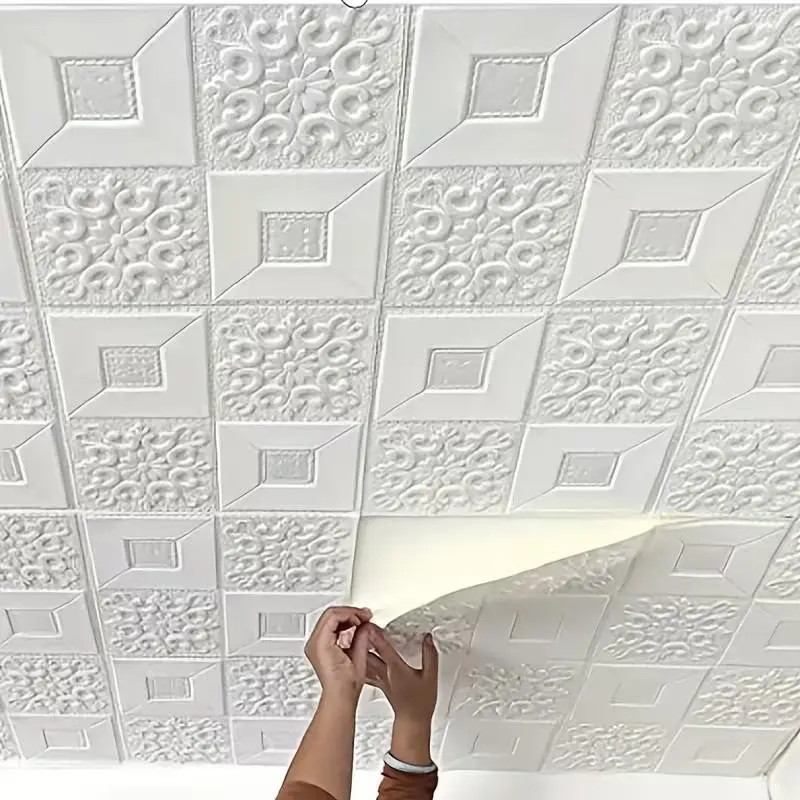 New 40-piece 3D wall tile stickers, foam self-adhesive impact-resistant wallpaper, waterproof ceiling stickers, easy to stick and peel off, easy to clean and can be freely cut, suitable for kitchens, living rooms, bathrooms and corridors, 35.0x35.0 cm