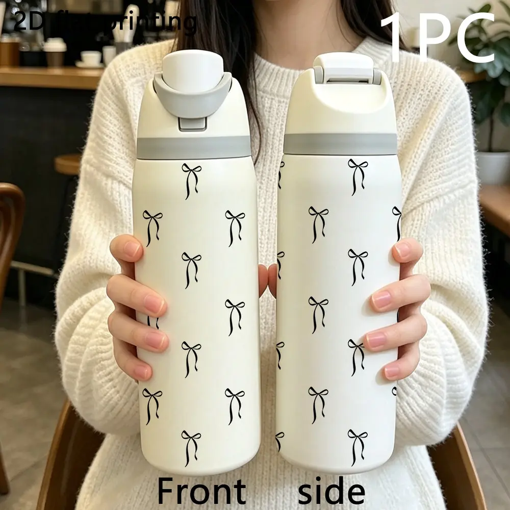 32oz Insulated Cup with Bow Print, 304 Stainless Steel, Portable Water Bottle Tumbler, High Aesthetic Value, Ideal for Girls