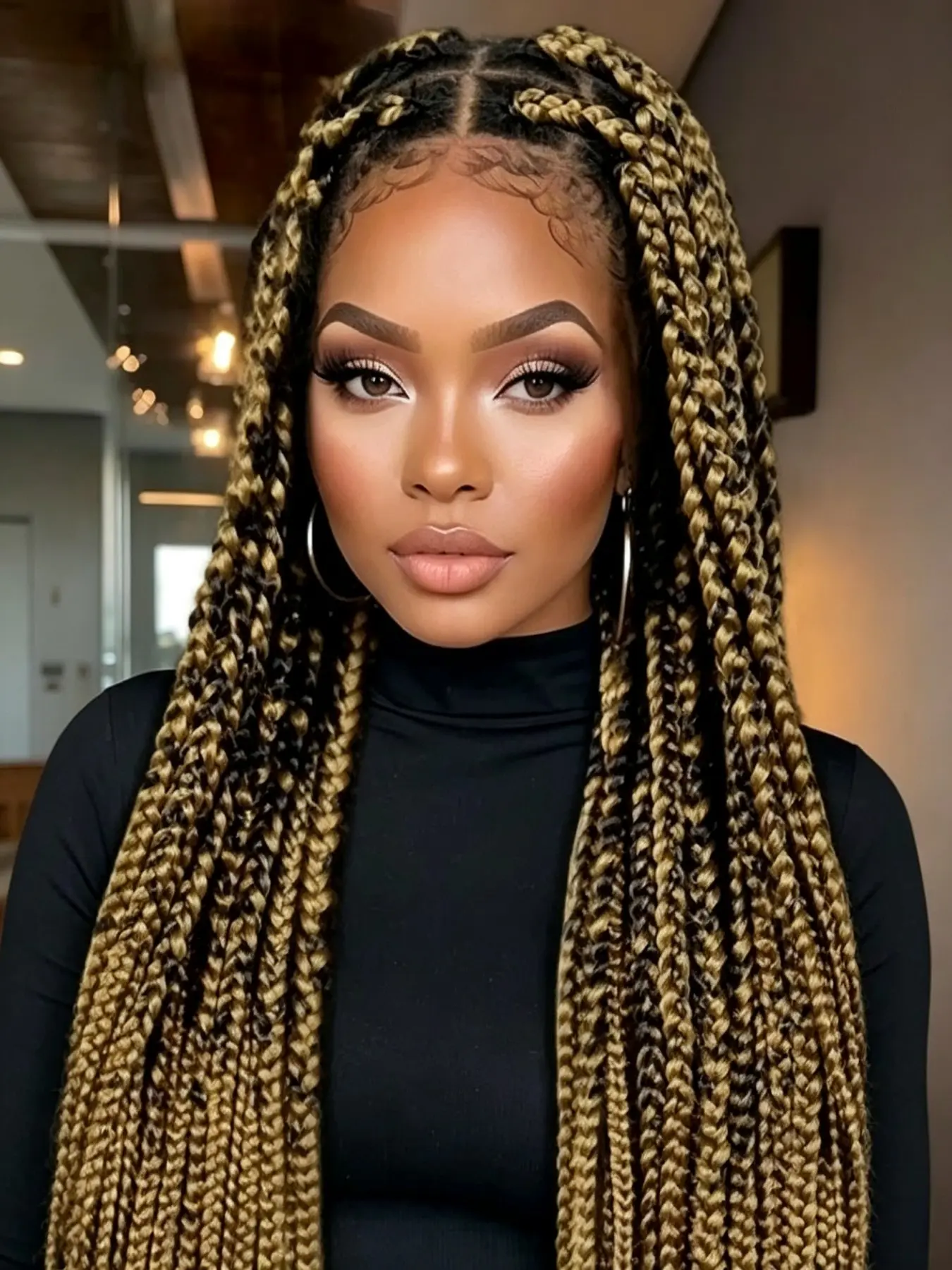 Medium Size Box Braided Wig 36in, Full Double Lace Wig, Knotless Jumbo Box Braids, Stylish Hair Extension for Everyday Wear