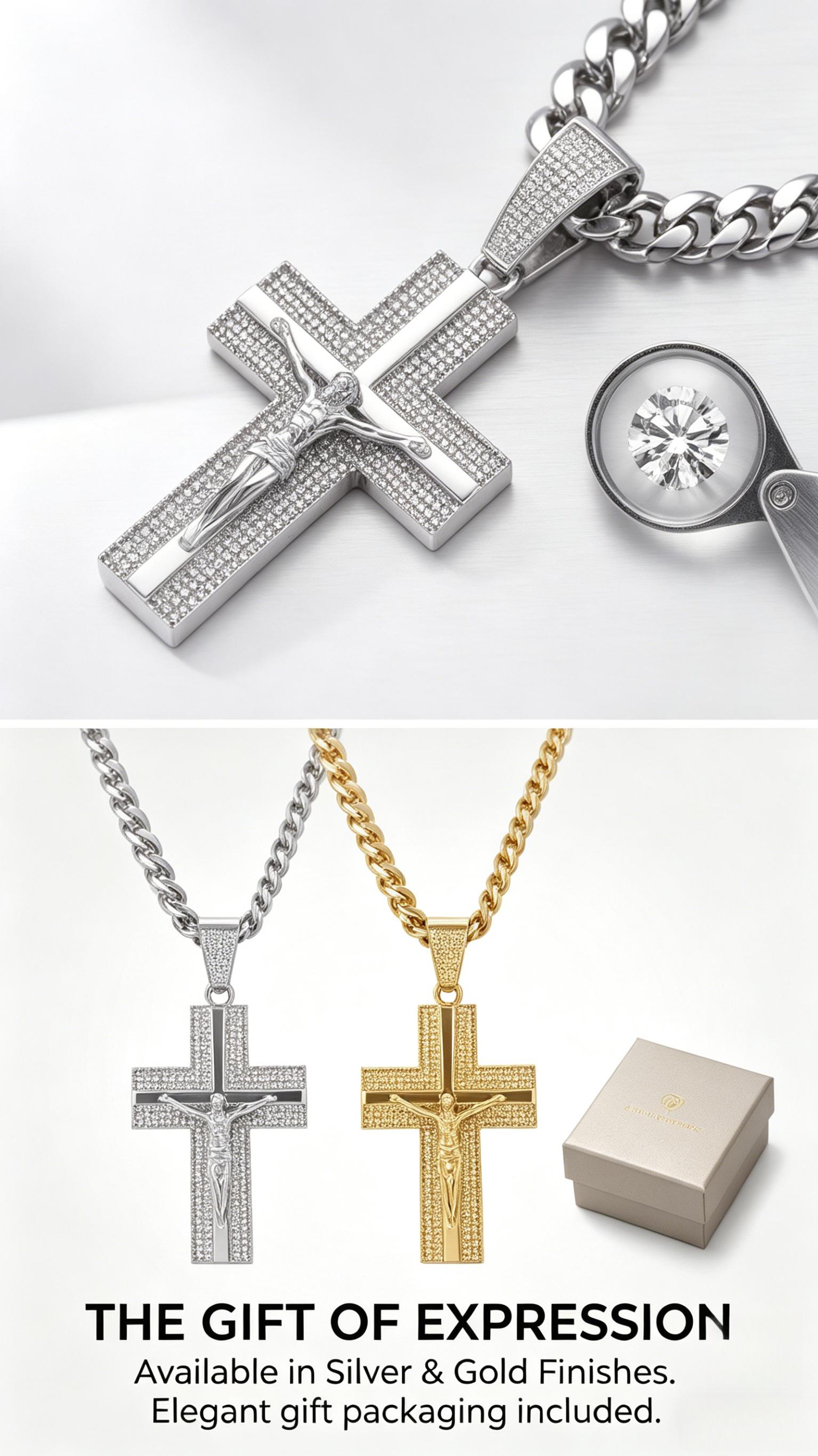 Men's Hip Hop Cross Necklace Iced Out Design with Cuban Chain